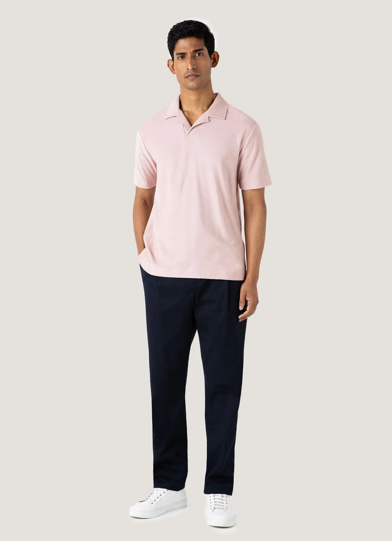 Stylish Look easygoing look Men's Towelling Polo Shirt in Pale Pink