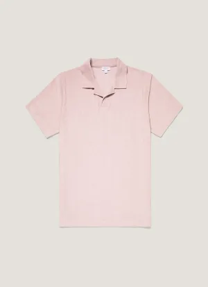 Men's Towelling Polo Shirt in Pale Pink Floral Print Plus Size