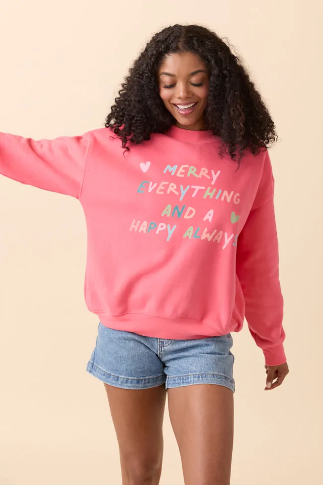 Smooth Yarn Reinforced Stress Points Merry Everything Light Red Graphic Sweatshirt