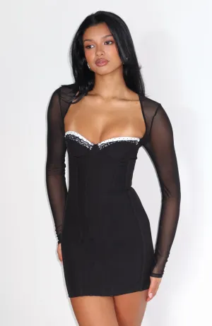 Get Into It Long Sleeve Mini Dress Black Polite Color Date Ready