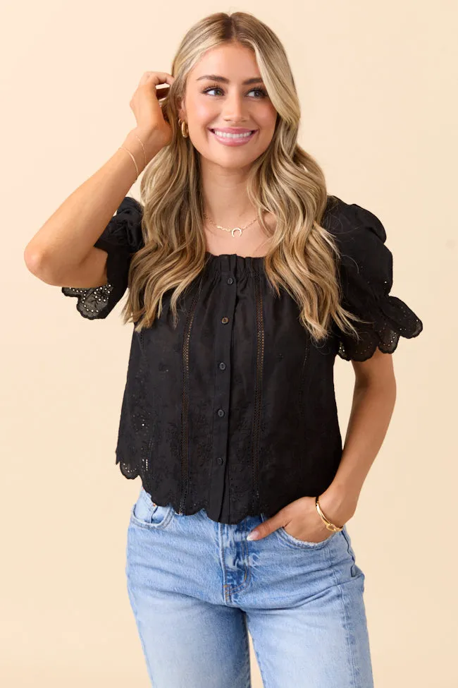 Michelle Black Eyelet Puff Sleeve Top All-Occasion Wear
