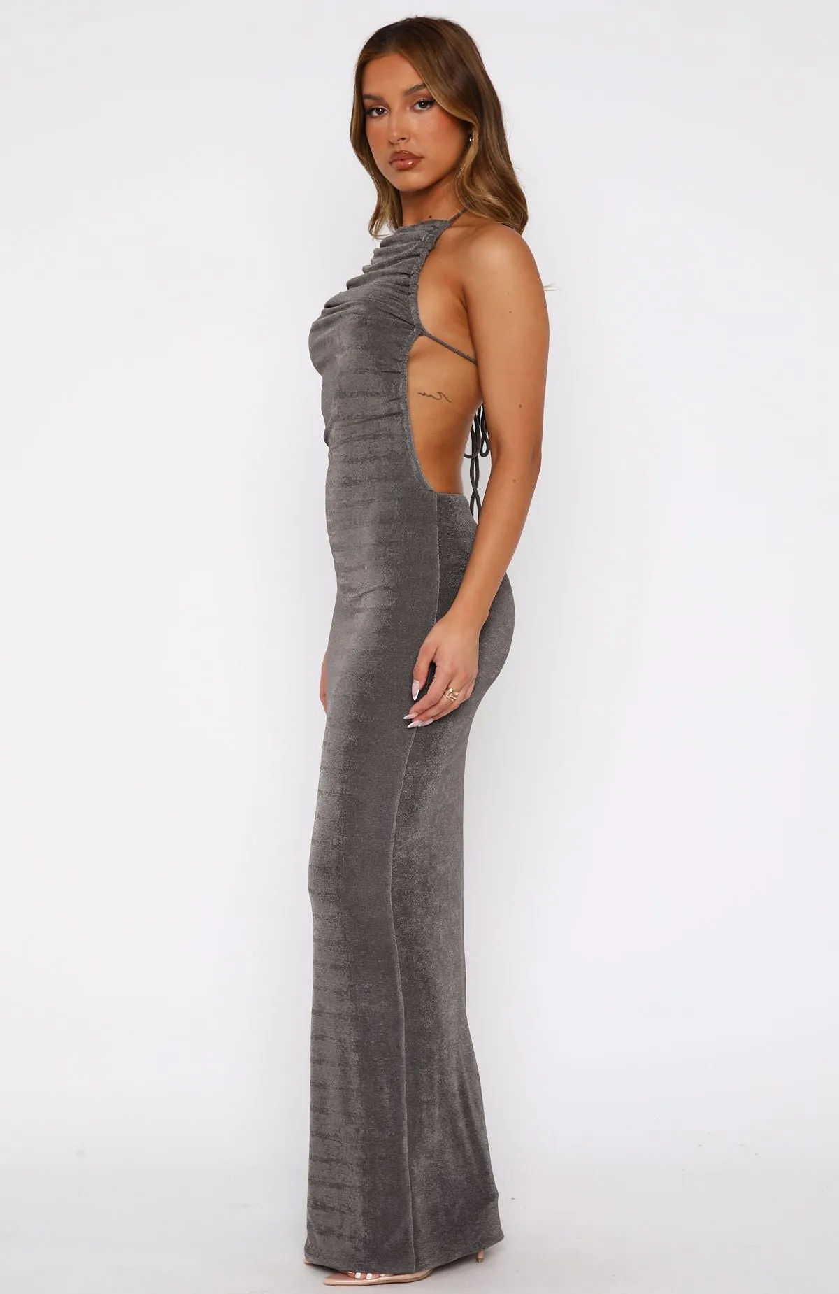 Midnight Romance Maxi Dress Charcoal Unique Cut