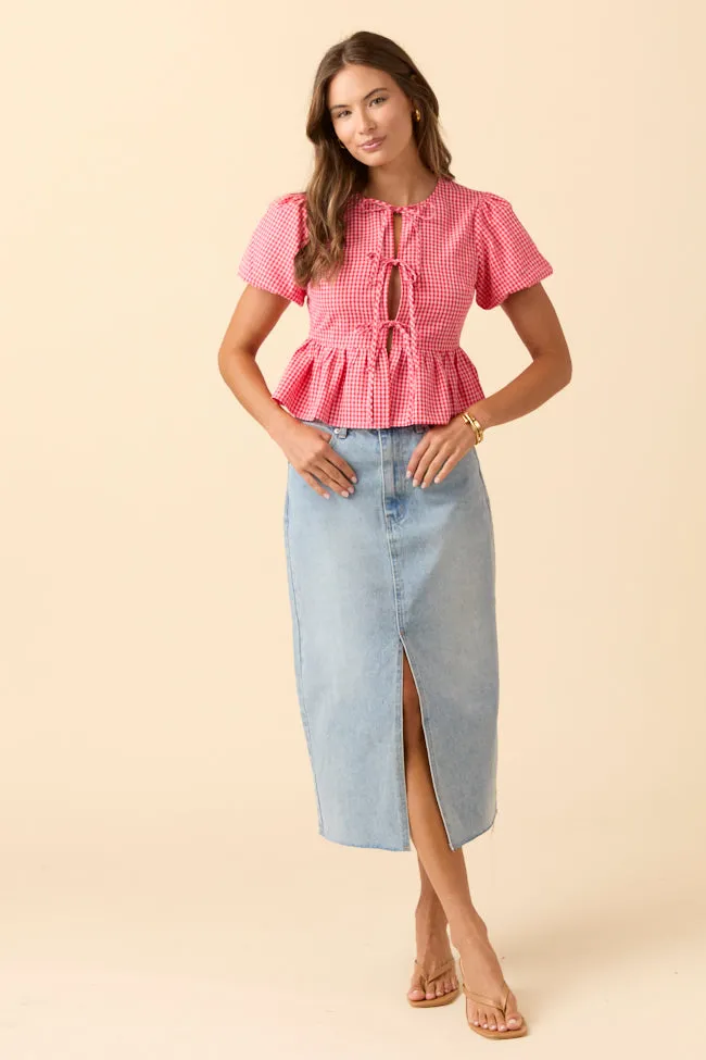 Mila Red Gingham Tie Front Flounce Woven Blouse Travel Vibe StaticFree Material