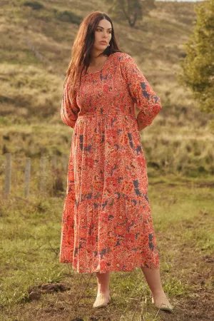 Minden Shirred Dress in Crimson Haze Daily Chic Tasteful Detail