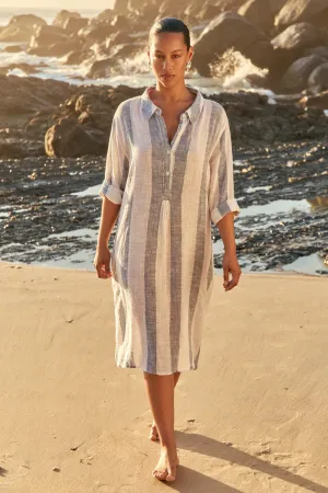 Polished Cut Tess Tunic Dress in Blue Stripe