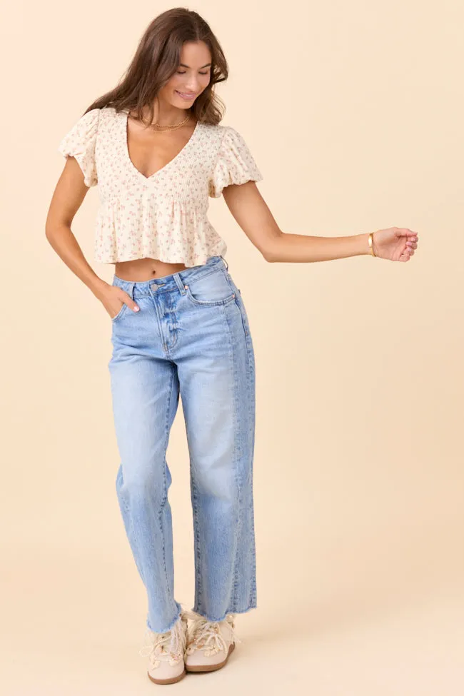 FlexibleElasticity DoubleStitchedEdges Miriam Floral Smocked V-Neck Top