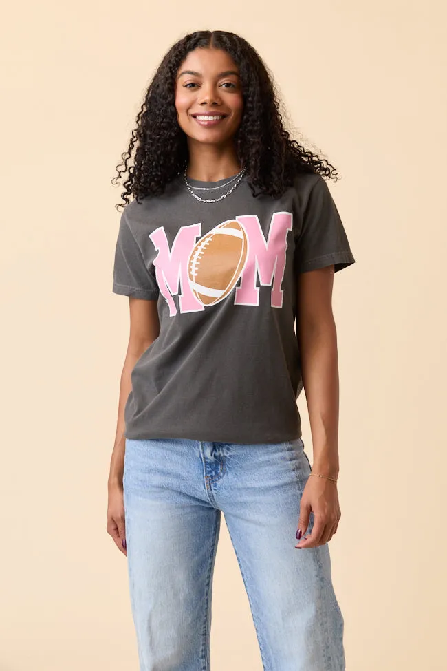 Mom Block Football Dark Grey Graphic Tee Fall Core casual top