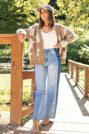 Elegant Pants More Than Wishes Brown Star Cardigan Emily Fauver X Pink Lily