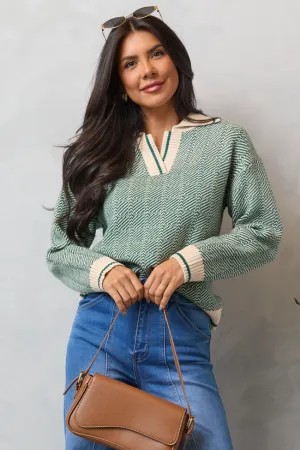 ElasticFree Cuffs FourWay Stretch Candice Green Patterned V-Neck Pullover