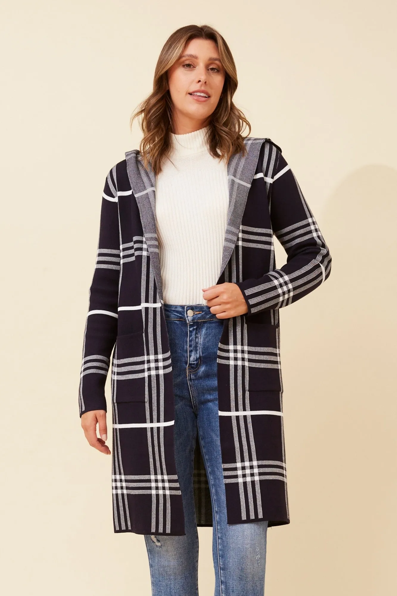 TORONTO CHECK PRINT KNIT CARDIGAN Breathable Design Ergonomic Drape