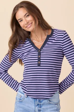 Sky Cool Skin Hug Sammi Navy And Purple Striped Long Sleeve Top