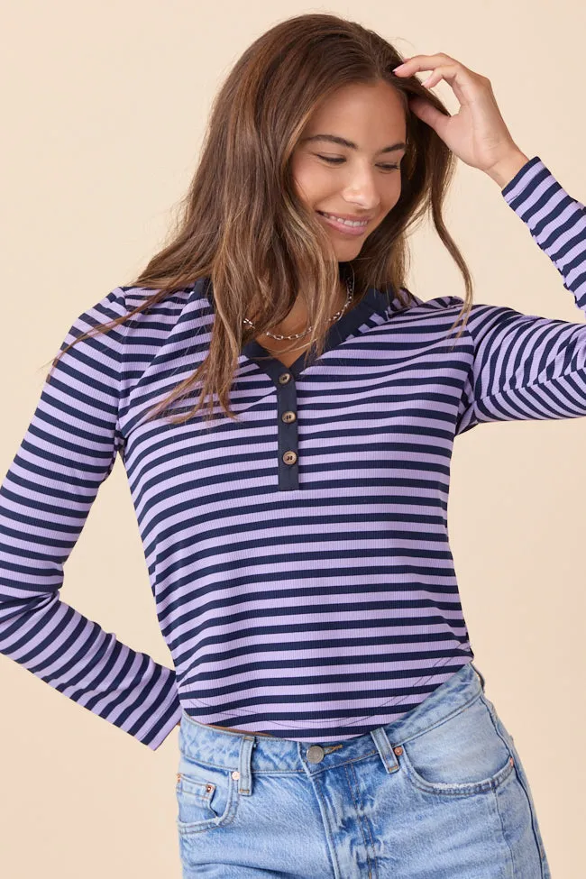 Sammi Navy And Purple Striped Long Sleeve Top Urban Cool Pure Core