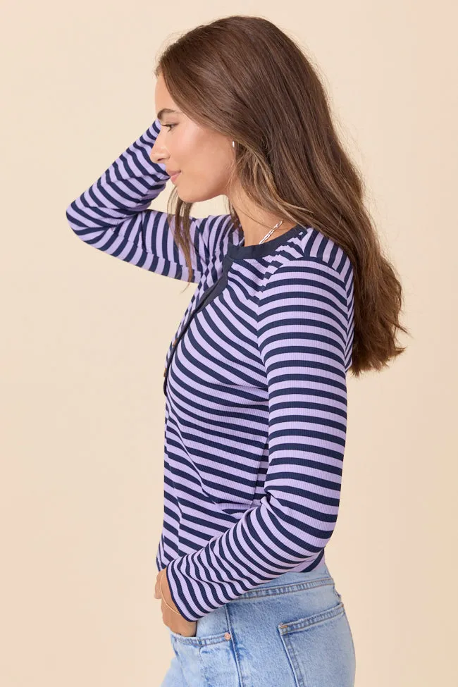 Sammi Navy And Purple Striped Long Sleeve Top Functional Fashion Warm Pullover