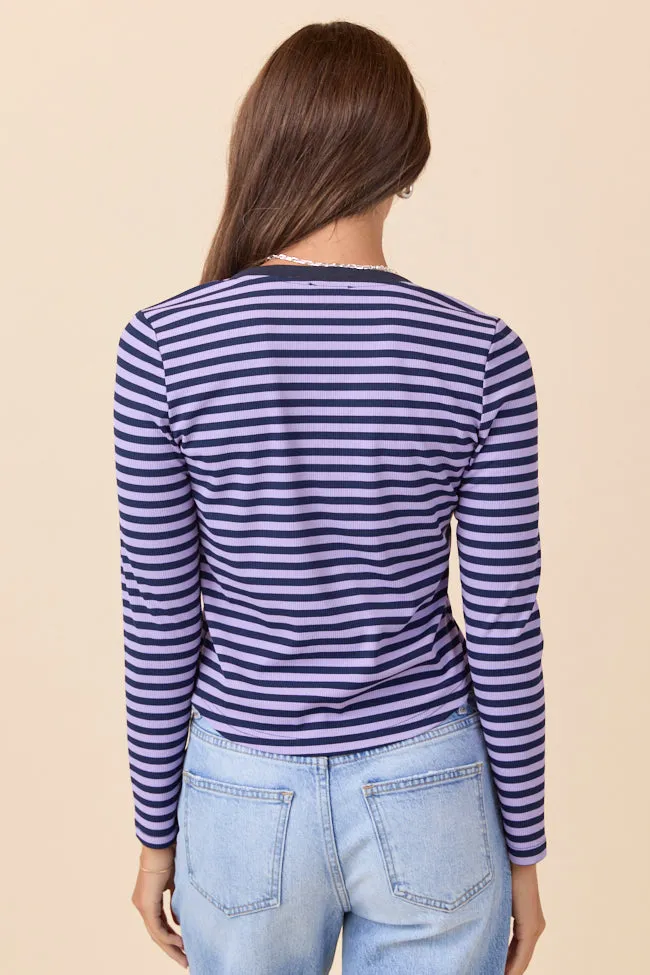 Sammi Navy And Purple Striped Long Sleeve Top Mountain Cool