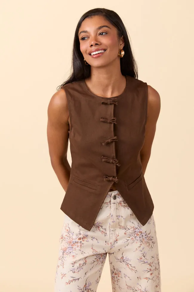 Casual dress Nala Brown Bow Button Vest