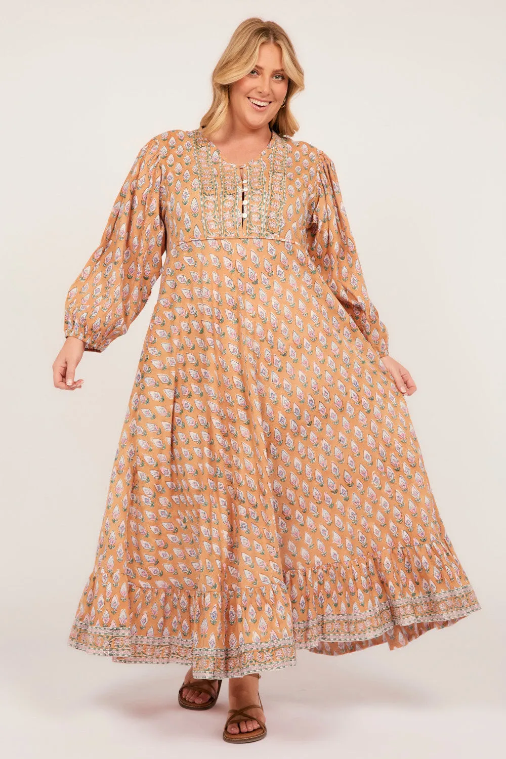 Bonnie Umbrella Dress in Peach Dreams Light Layers Ribbed-Texture