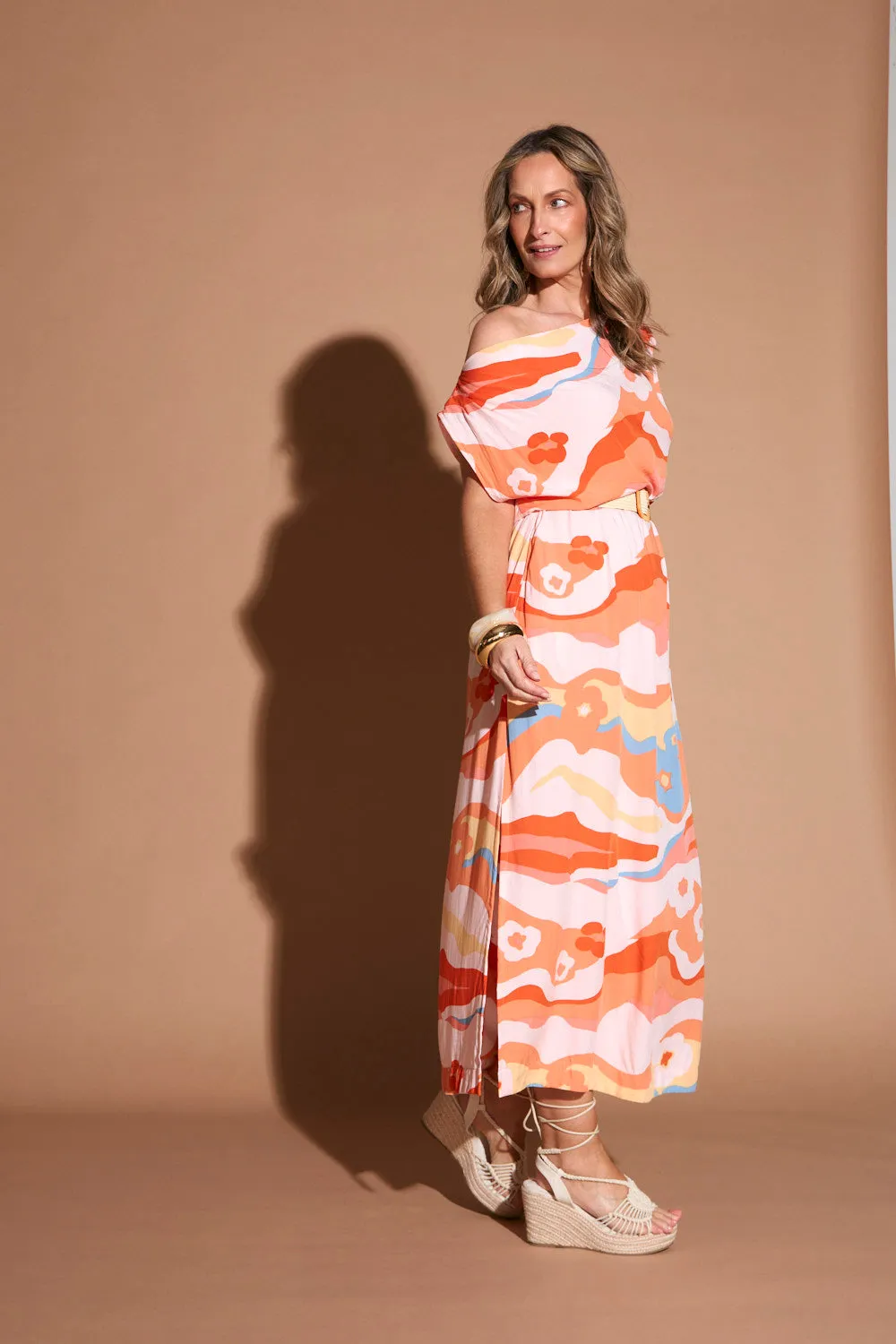 Clean Stitch Alice Drop Shoulder Maxi Dress in Solene Orange