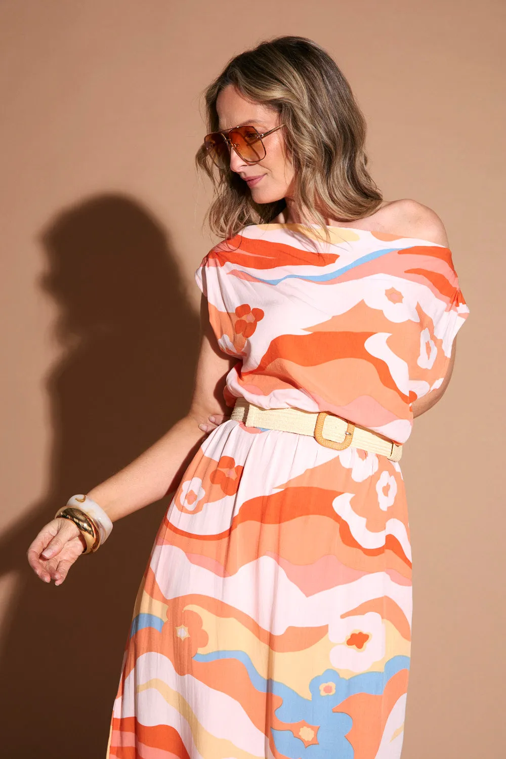 Color Soft Modern Form Alice Drop Shoulder Maxi Dress in Solene Orange