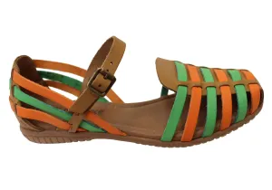 New Face Carly Womens Comfortable Closed Toe Leather Sandals Handcrafted Stitching Flat Bottom