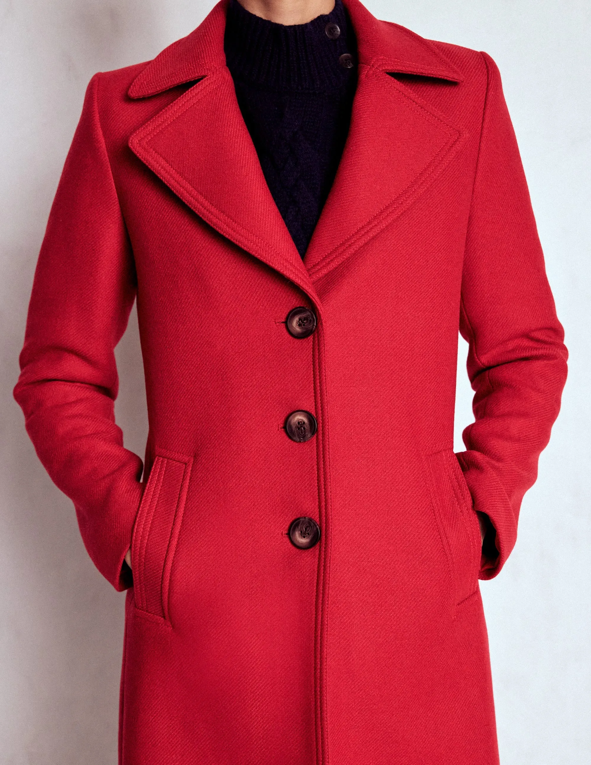 Classic Zip Up Newport Wool Coat-Cranberry Red