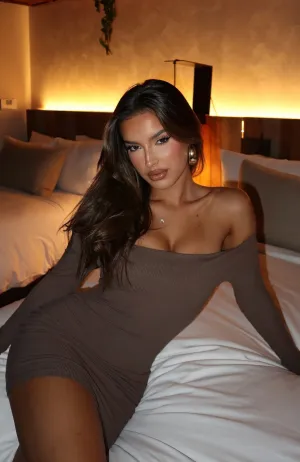 Nice And Clear Long Sleeve Ribbed Mini Dress Chocolate Mini-Length Smooth Look