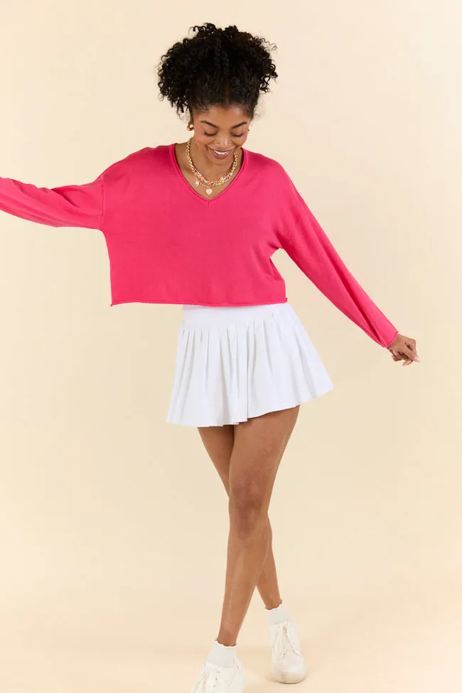 No Bad Days Hot Pink Drop Shoulder V-Neck Pullover SALE Effortless Fashion
