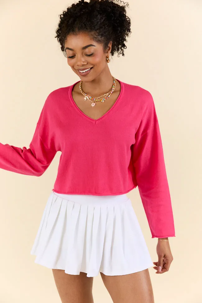 No Bad Days Hot Pink Drop Shoulder V-Neck Pullover SALE QuickDryTech Energy Ease