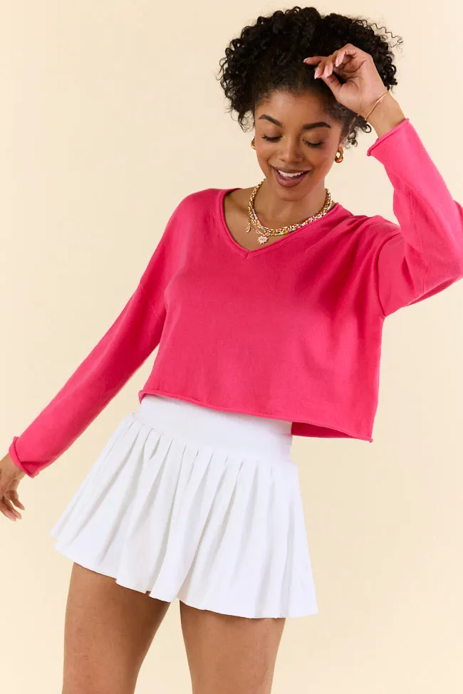 No Bad Days Hot Pink Drop Shoulder V-Neck Pullover SALE Warm Base Easy Layering