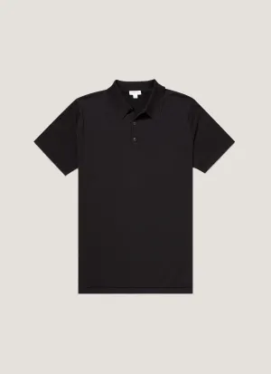 Men's Sea Island Cotton Knit Polo Shirt in Black All Day Comfort Airflow Ventilation
