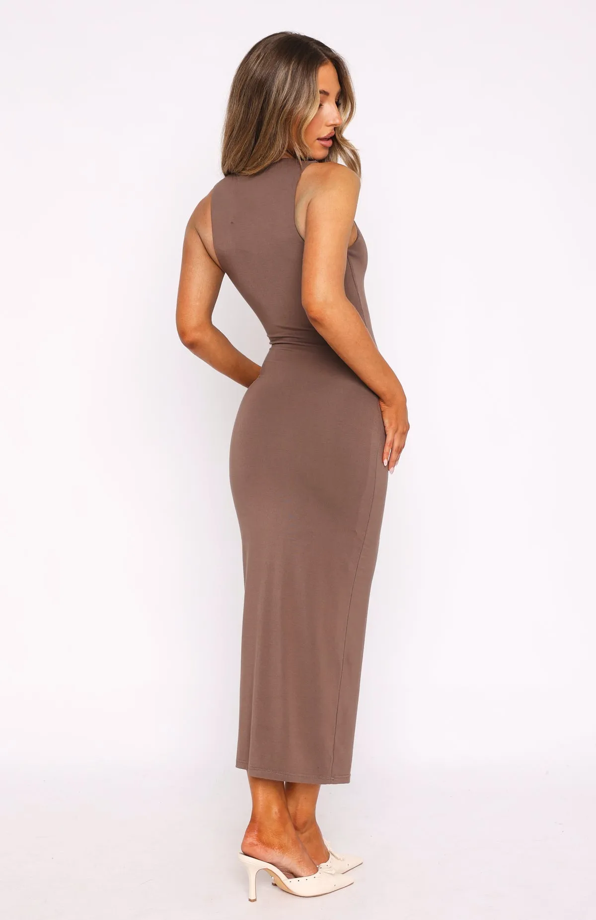 Light Weave Beaded-Sleeve No Sweat Midi Dress Mocha