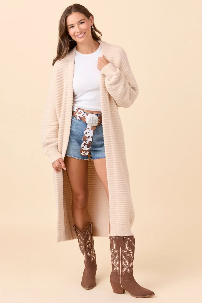 The Abigail Cream Ribbed Maxi Duster Just Classically Cassidy X Pink Lily Flexible Fabric Blend Evening Chic