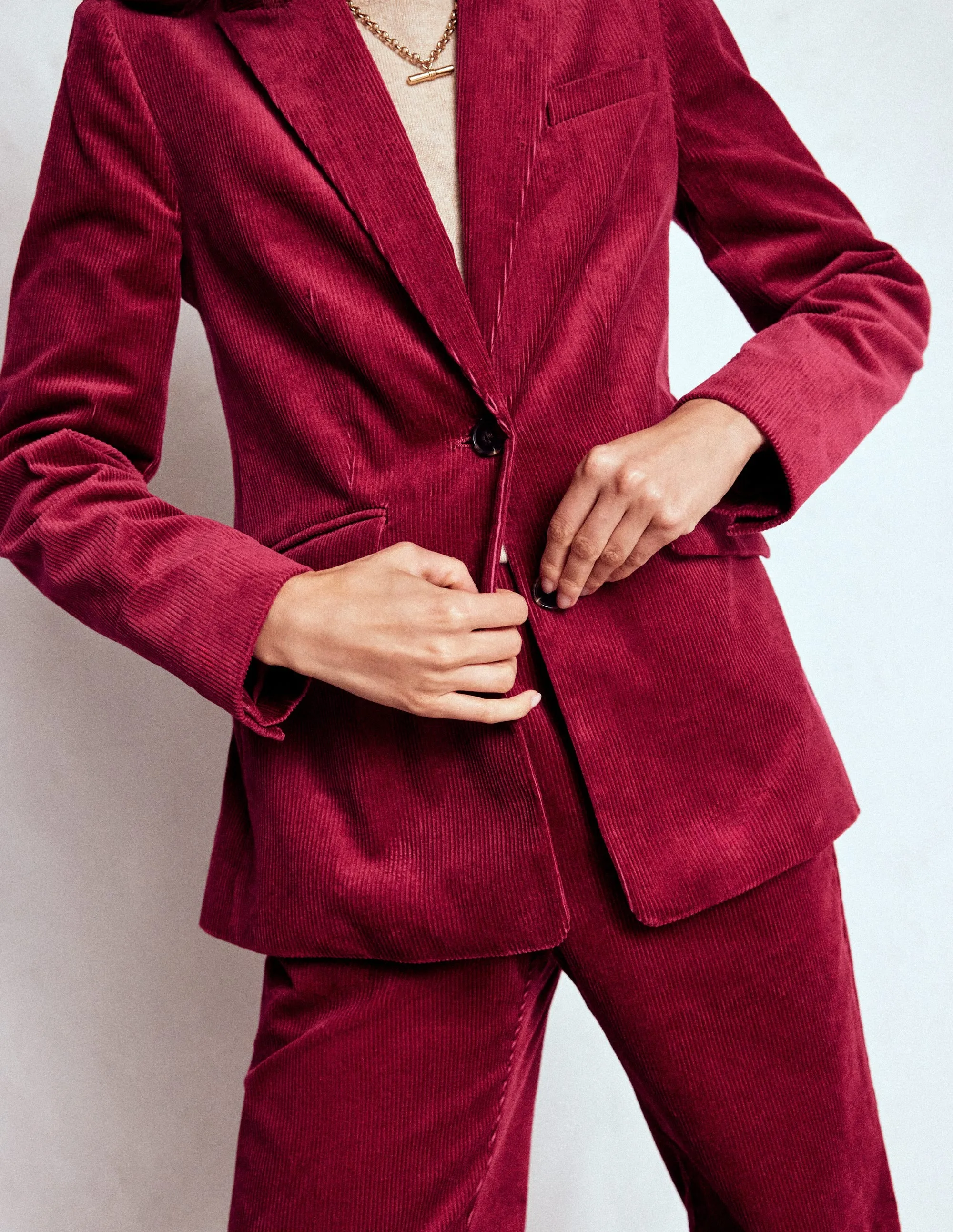 Stamford Cord Blazer-Burgundy Red Gloss Free Texture Everyday Fit Style