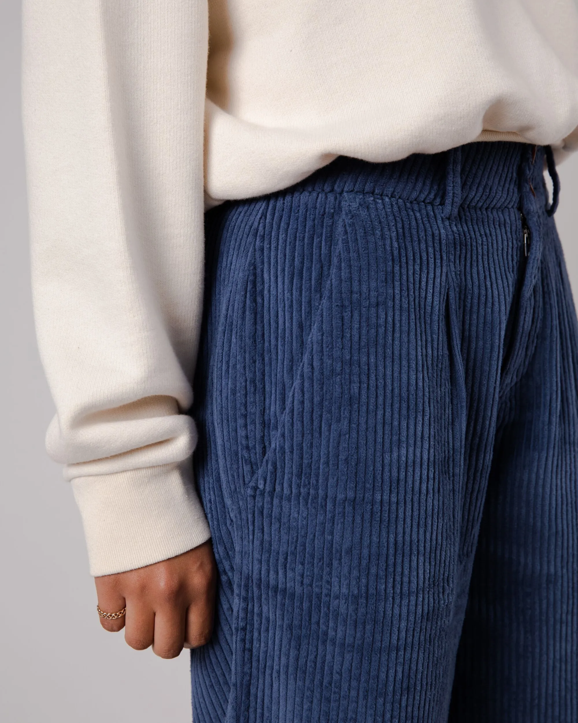 Comfy Design Corduroy Pleated Pants Indigo