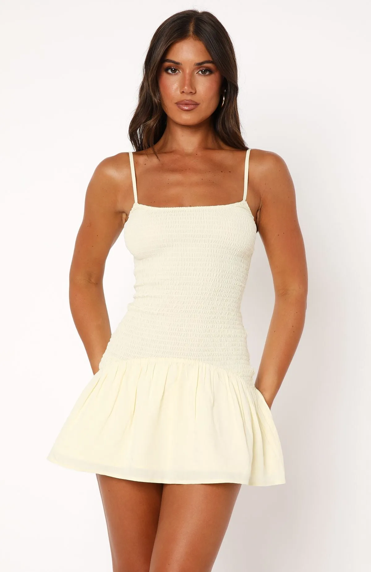Nothing Is Over Mini Dress Lemon V-Neck