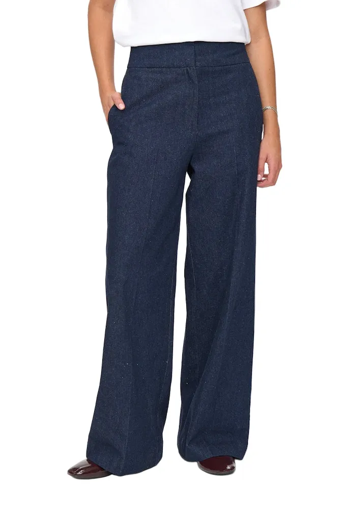 Numph Womens Pants Bussy Denim Long Dark Blue Denim Beach Day Brunch Outfit Elegant