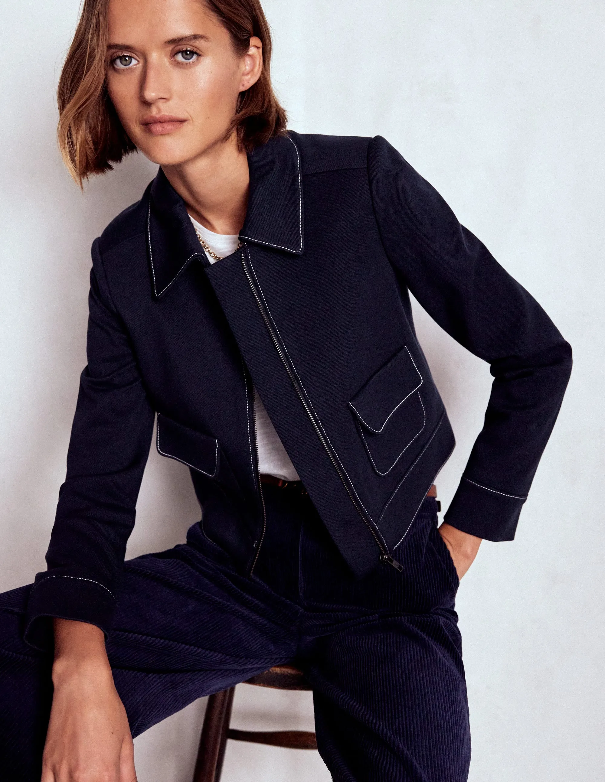 Zip Patch Pocket Jacket-NAVY Versatile Fit Layer