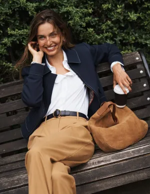 Hypoallergenic Fiber Filling Zip Patch Pocket Jacket-NAVY