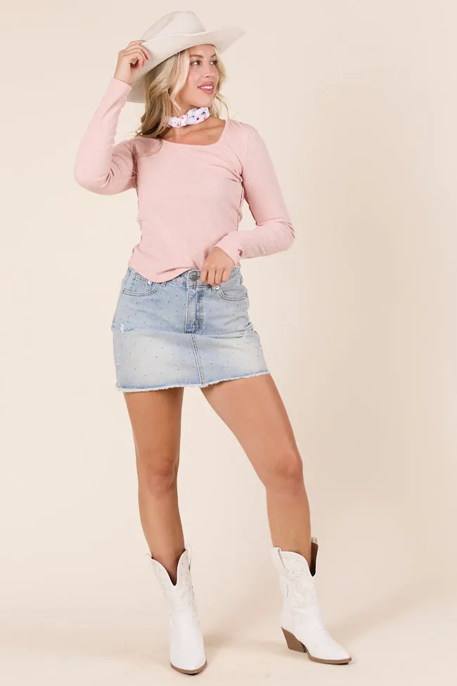 ButterySoftTexture Sport Glow Suanna Long Sleeve Pink Ribbed Knit Tee