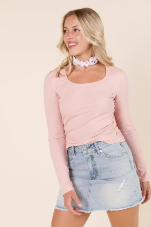 temperature regulation Suanna Long Sleeve Pink Ribbed Knit Tee