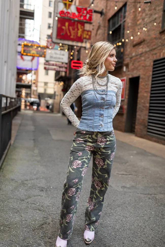 The Nicks Long Sleeve Ivory Floral Mesh Crewneck Top Just Classically Cassidy X Pink Lily LowMaintenance Material Light Jacket