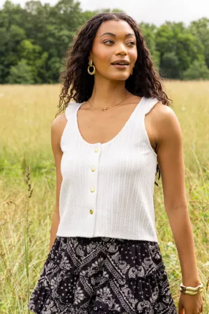 Gretta White Button Up Knit Tank SALE Spark Soul Light Flow
