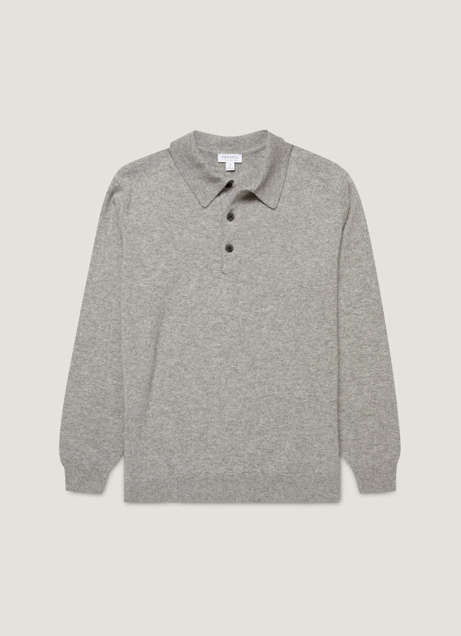 Men's Cashmere Polo Shirt in Grey Melange Modern Layering Fade Resistant Coating