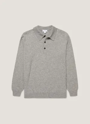 Men's Cashmere Polo Shirt in Grey Melange Modern Layering Fade Resistant Coating