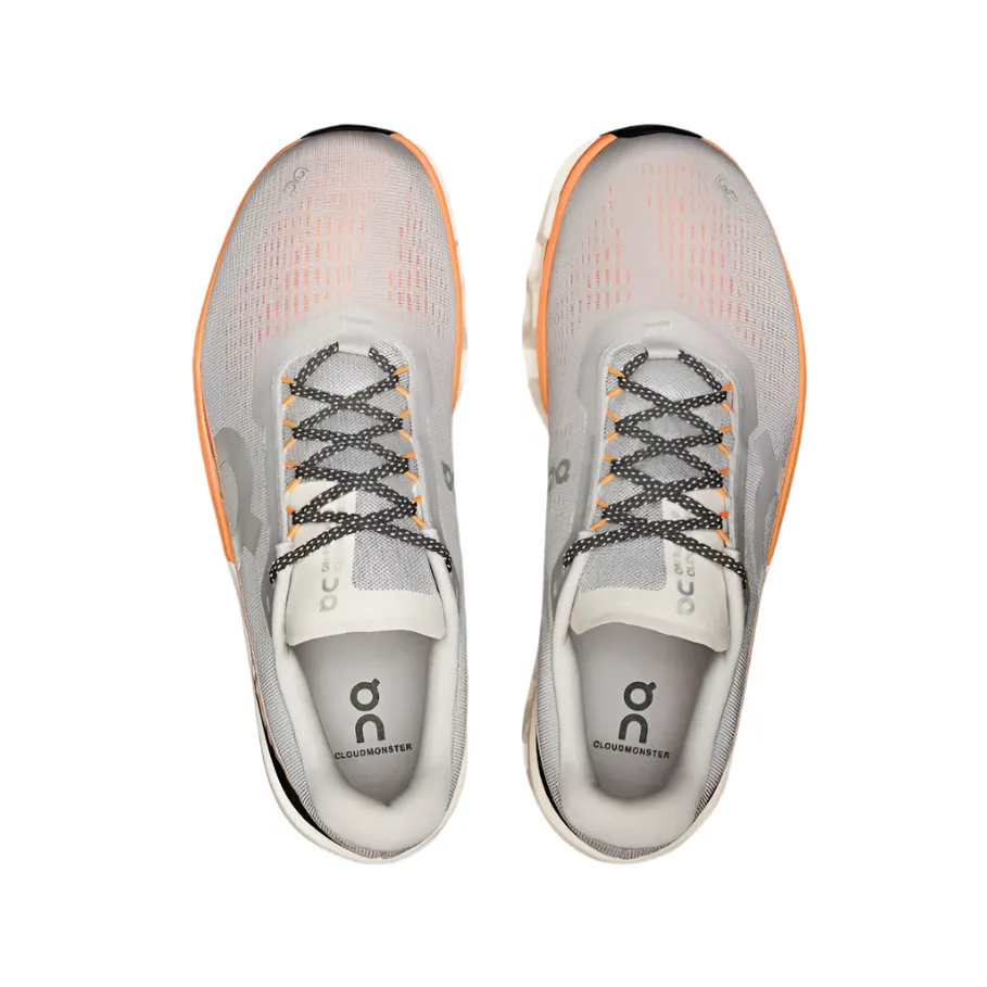 On Mens Trainer Cloudmonster 2 Glacier/Tangerine Thermoplastic Heel Frame space - themed running shoes