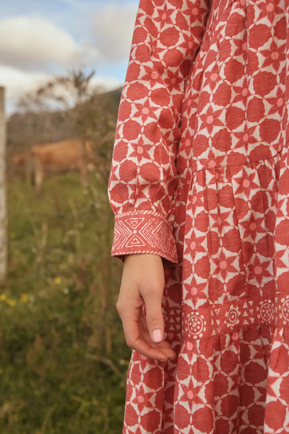 Bow-Detail Scout Long Sleeve Dress in Lunar Eclipse