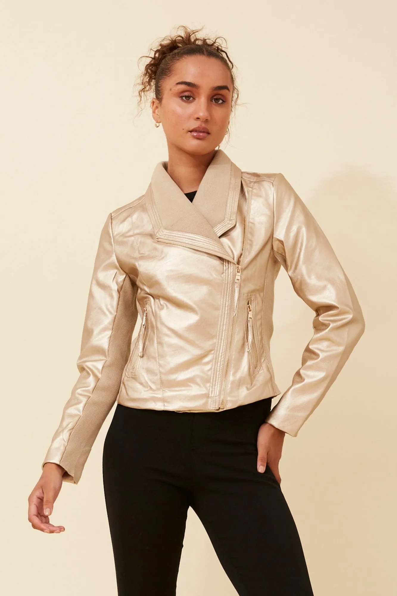 ORA METALLIC JACKET Rainy Day DoubleLayeredHem