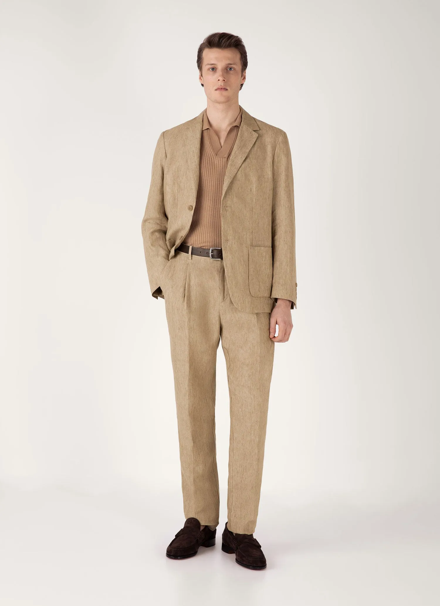 Men's Fine Rib Silk Cotton Polo Shirt in Dune LayeringFriendly