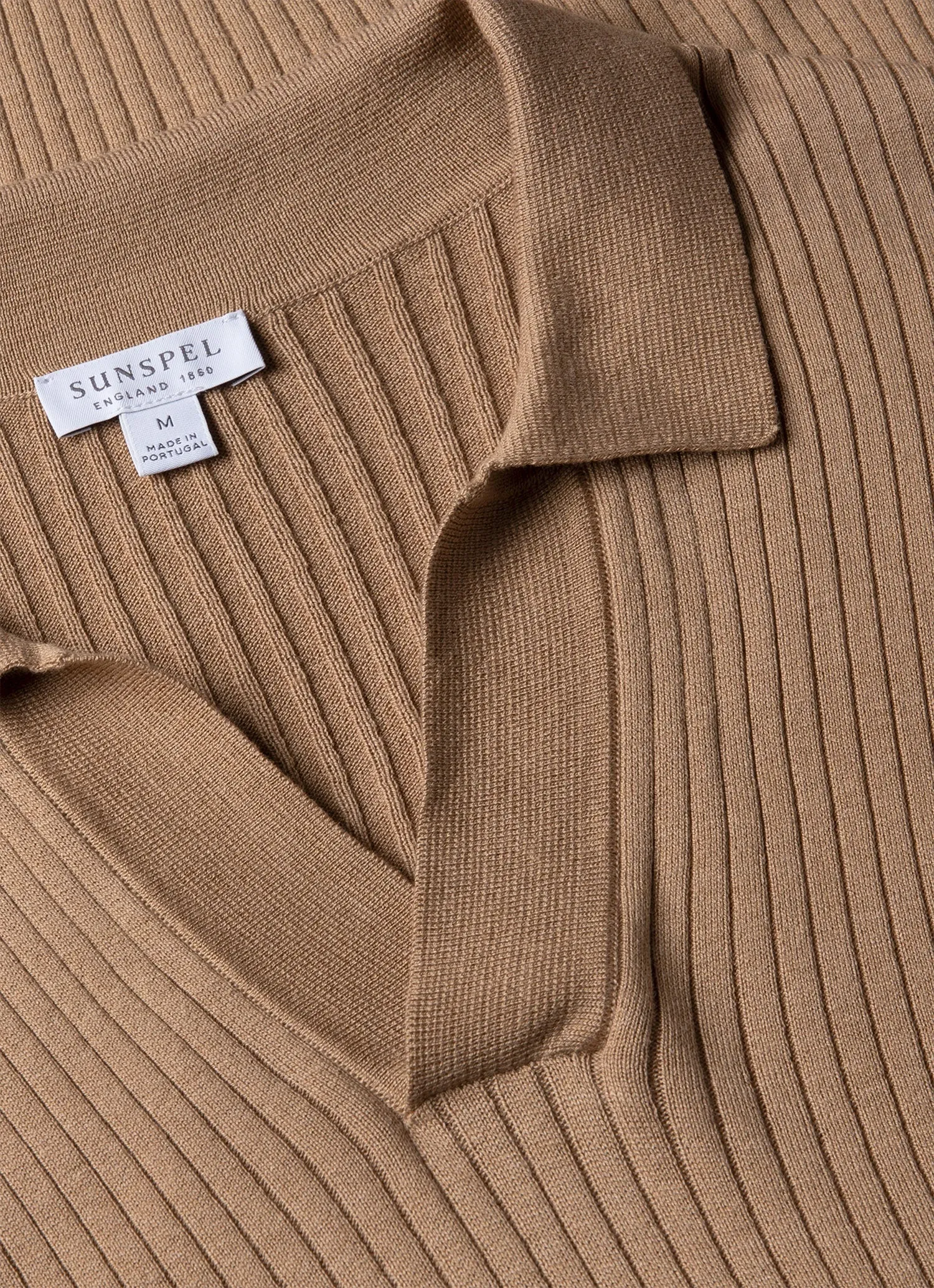 EcoConscious Processing Men's Fine Rib Silk Cotton Polo Shirt in Dune