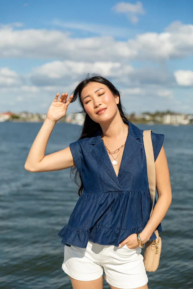 Perfect Aura Dark Wash Denim Collared Tank SALE Quiet Core NonRestrictive Movement