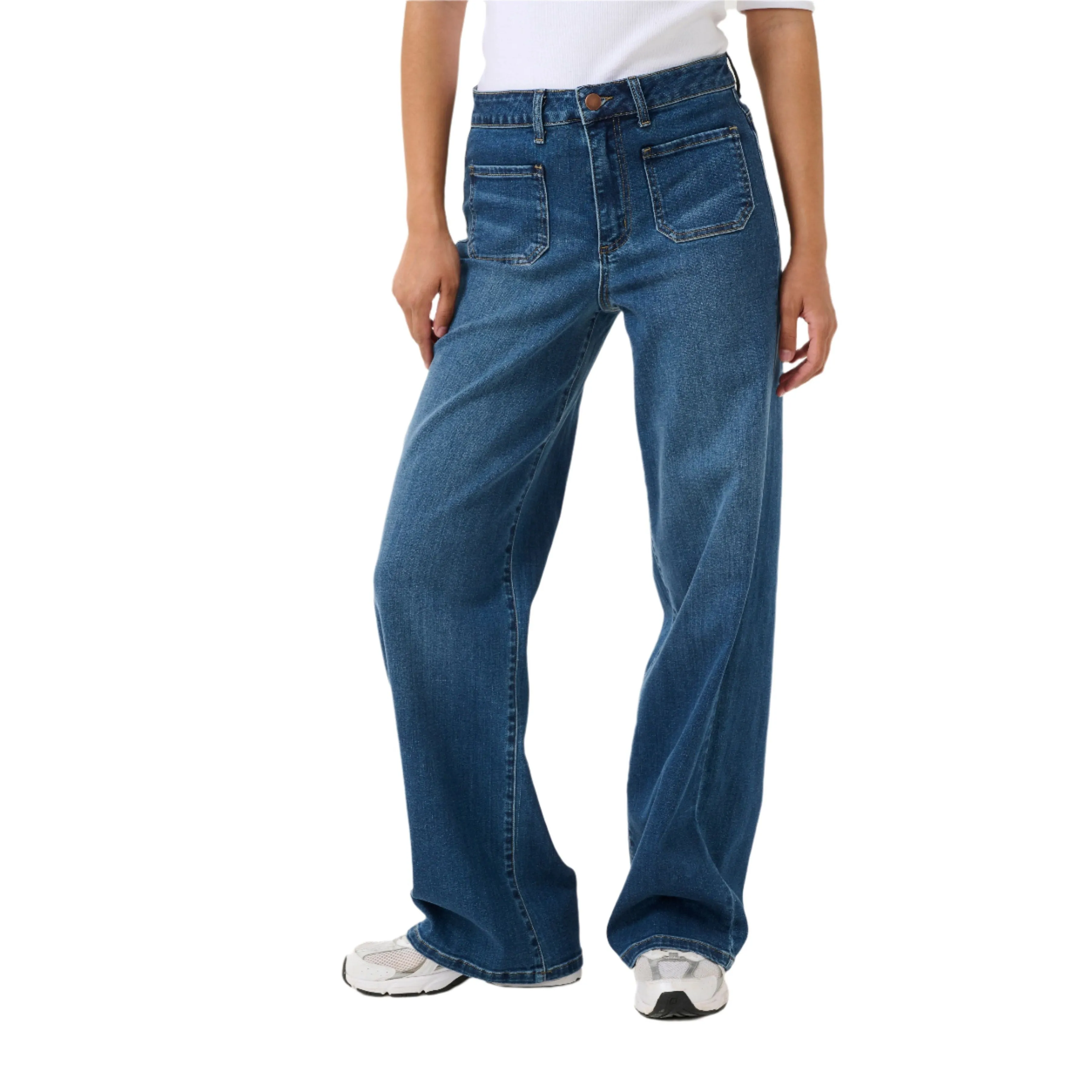 Casual Smart Casual Unisex Wear Curved Seam Construction Kaffe Womens Jeans Karla HW Wide Medium Blue Washed Denim